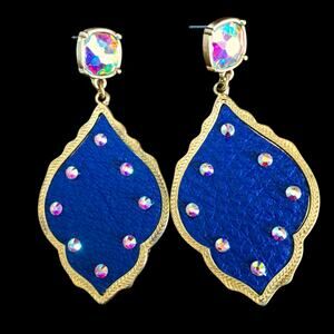 NEW Fresh & Co Royal Blue Moroccan shaped AB rhinestone earrings